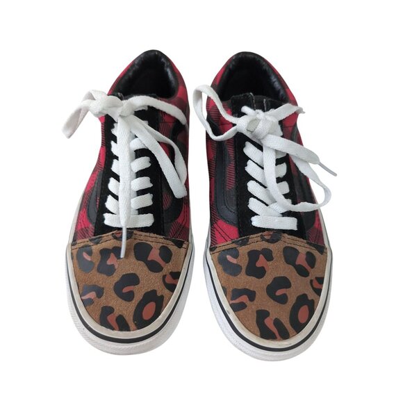 Vans‎ Old Skool Shoes Sneakers Women 6 Men 4.5 Buffalo Plaid Leopard Print Skate - Picture 2 of 10